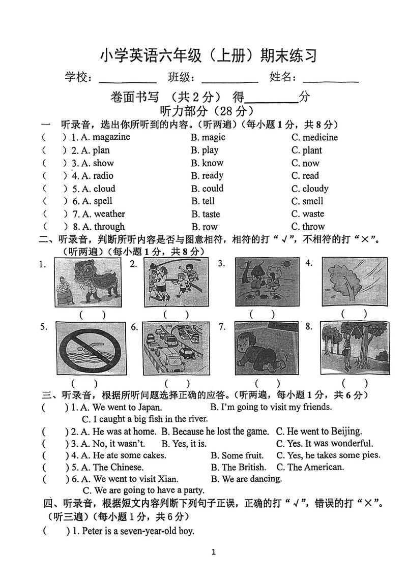 王朝霞试卷6年级上册英语试卷7(王朝霞试卷6年级上册英语试卷王朝霞试卷六年级上册英语题