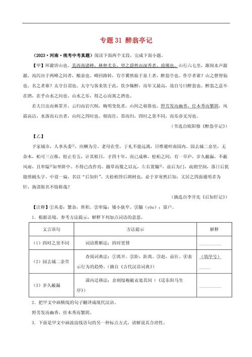 给大家普及下醉翁亭记练习题学习教程免费下载醉翁亭记试题精选及参考答案