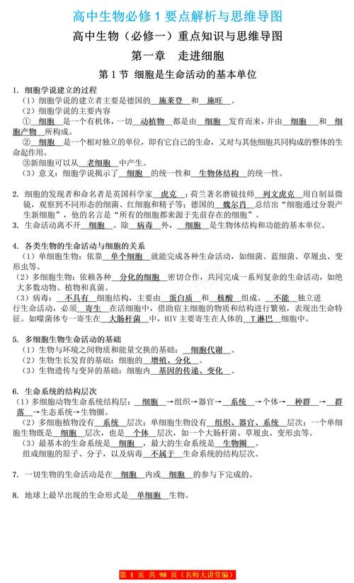给大家普及下高中生物必修一目录学习教程免费下载高中生物必修一目录表